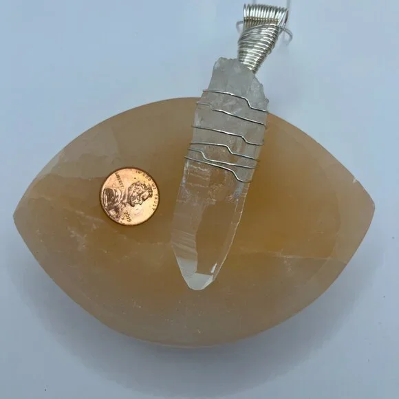 Natural XL Optical Lemurian Quartz Pendant*DEEP LINES* (Reiki Infused)